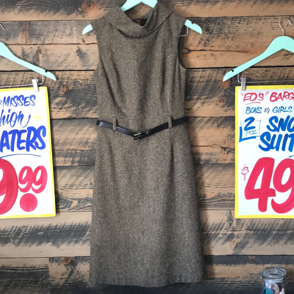 Babaton Brown Tweed Midi Dress with Belt